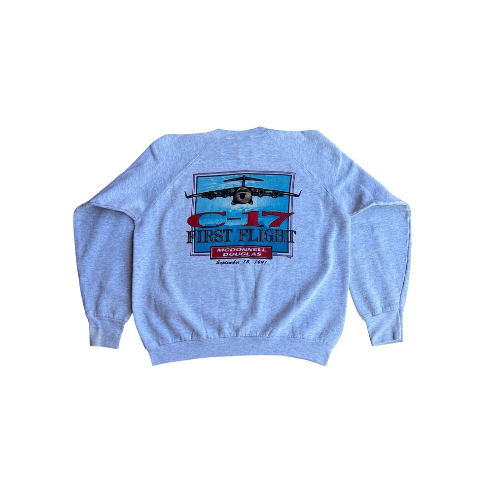Vintage 1991 C-17 First Flight McDonnell Douglas Sweatshirt XL Gray 90s USA-Made